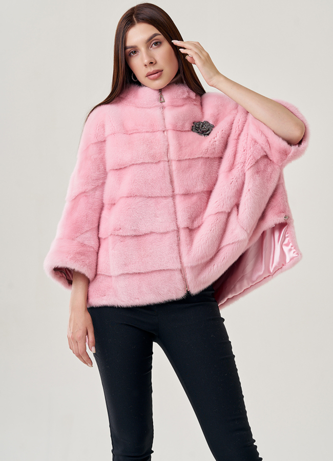 Куртка оверсайз из норки в розовом цвете модель № 78783 меха малина