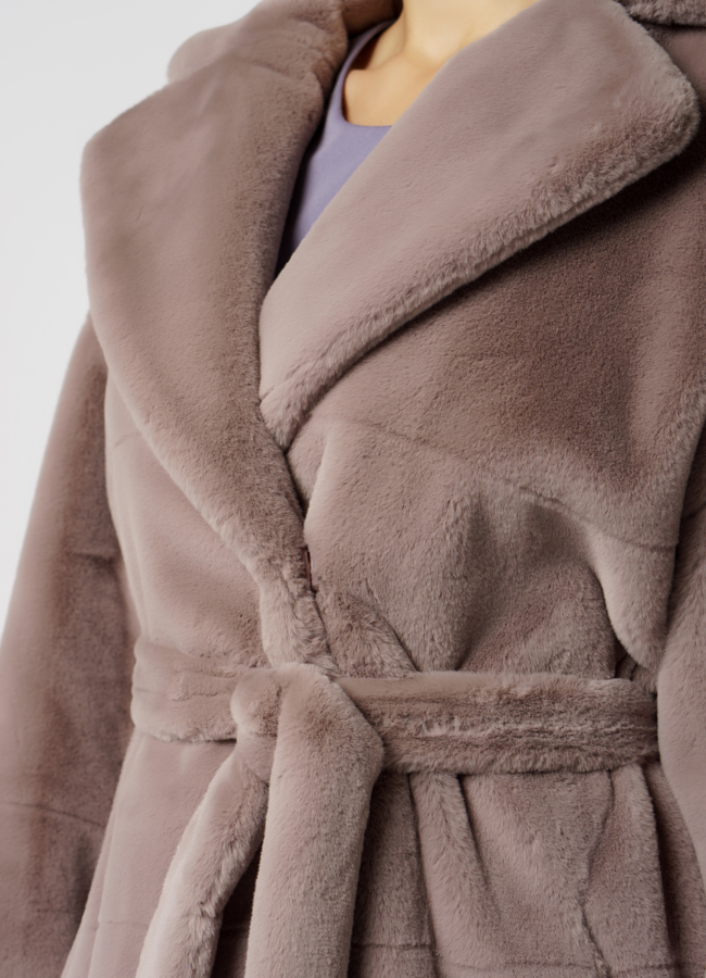 Эко шуба серого цвета  модель № 17839 универмаг малина