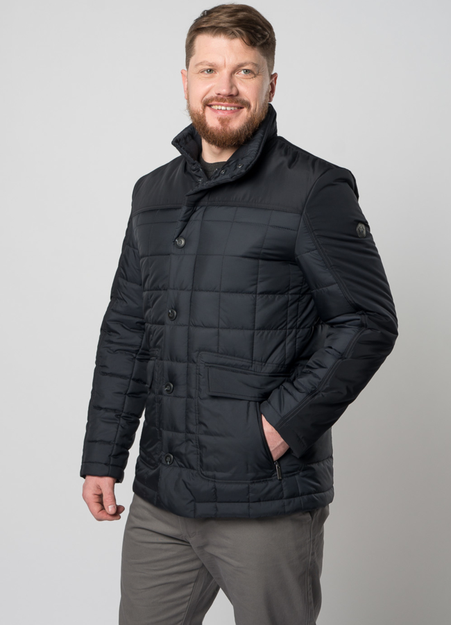 Мужская утепленная куртка синего цвета модель № ALBANO меха малина