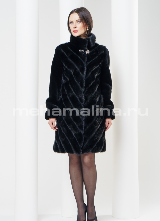 Шуба из мутона с норкой, цвет черный модель № S-317 универмаг малина