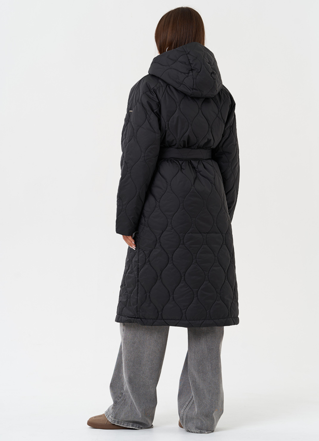 Стеганое пальто с капюшоном модель № 28437 универмаг малина