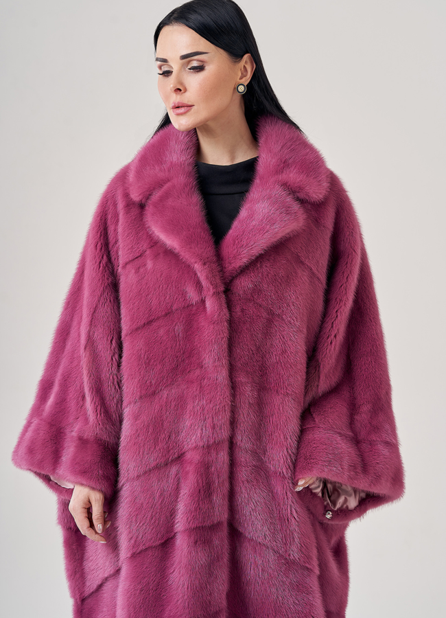 Шуба из норки с английским воротником  модель № 23818 меха малина