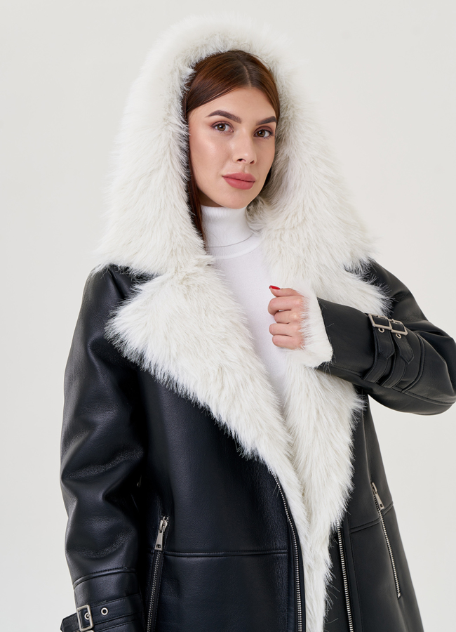 Дубленка из искусственной кожи с отделкой под тоскану модель № 79315 в рассрочку