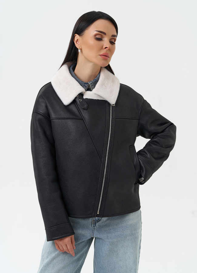 Короткая дубленка из эко замши черного цвета модель № 30207 универмаг малина