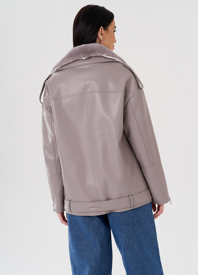 Куртка из эко кожи на утеплителе с натуральным мехом модель № 24214 в кредит