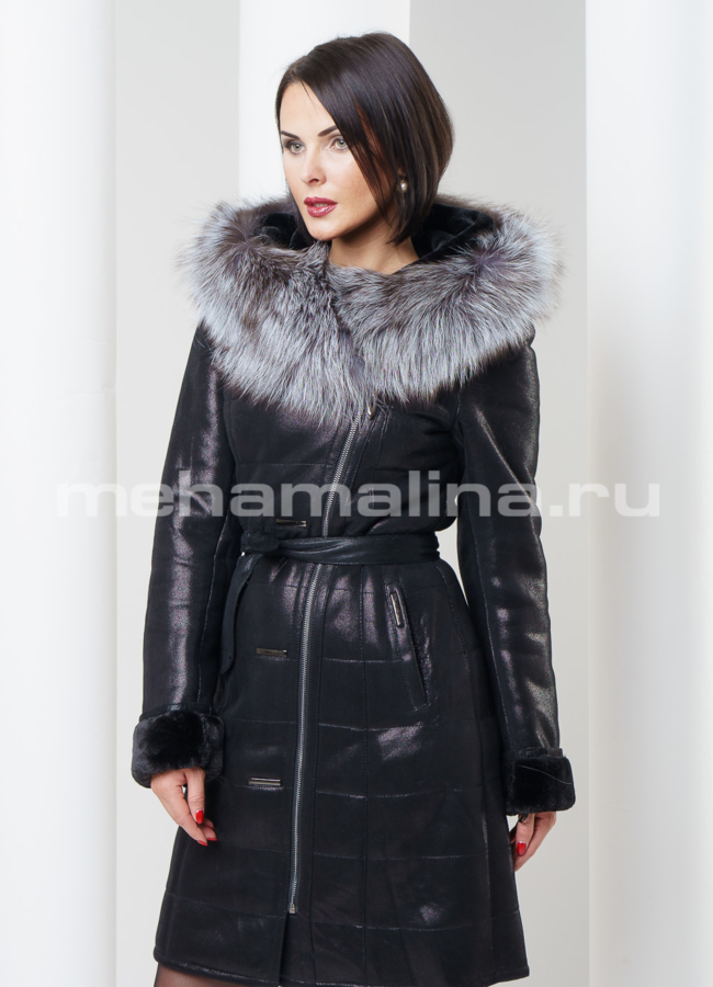 фото Дубленка из искусственной кожи черного цвета модель № 1555