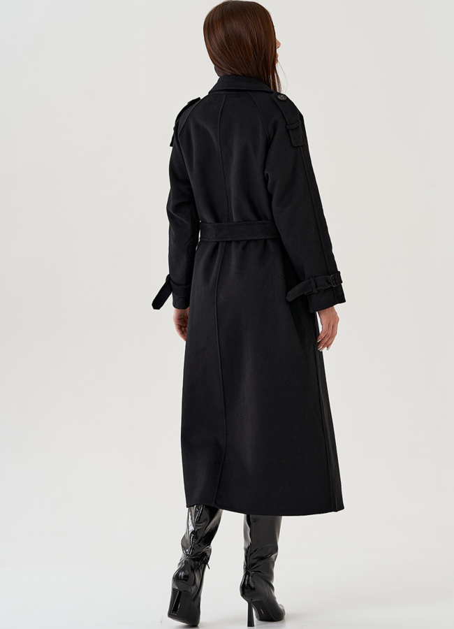 Удлиненное классическое черное пальто модель № 81822 в кредит