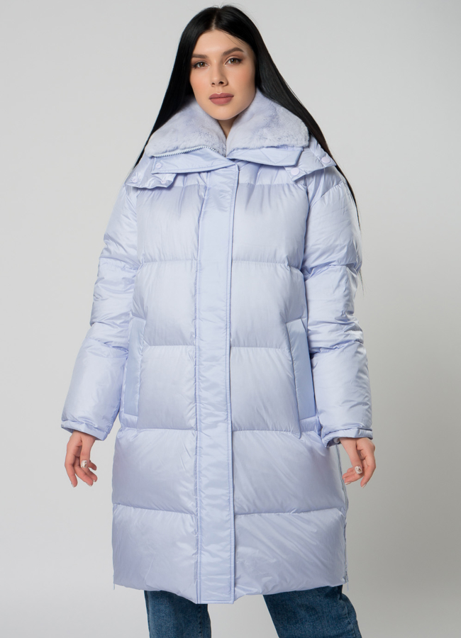 Пуховик женский с капюшоном  модель № 22169 меха малина