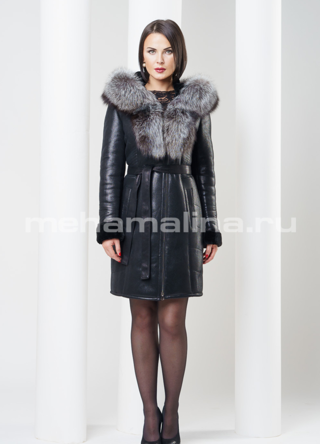 Дубленка с чернобуркой, цвет черный модель № D-146/1 в рассрочку