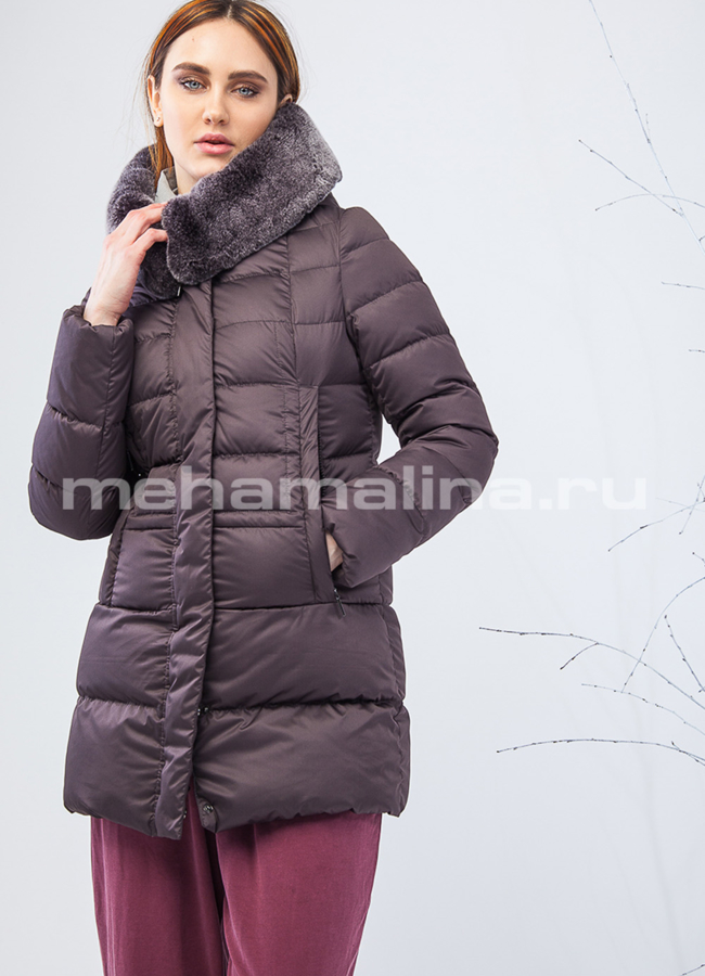 Пуховик с капюшоном модель № П-205 меха малина