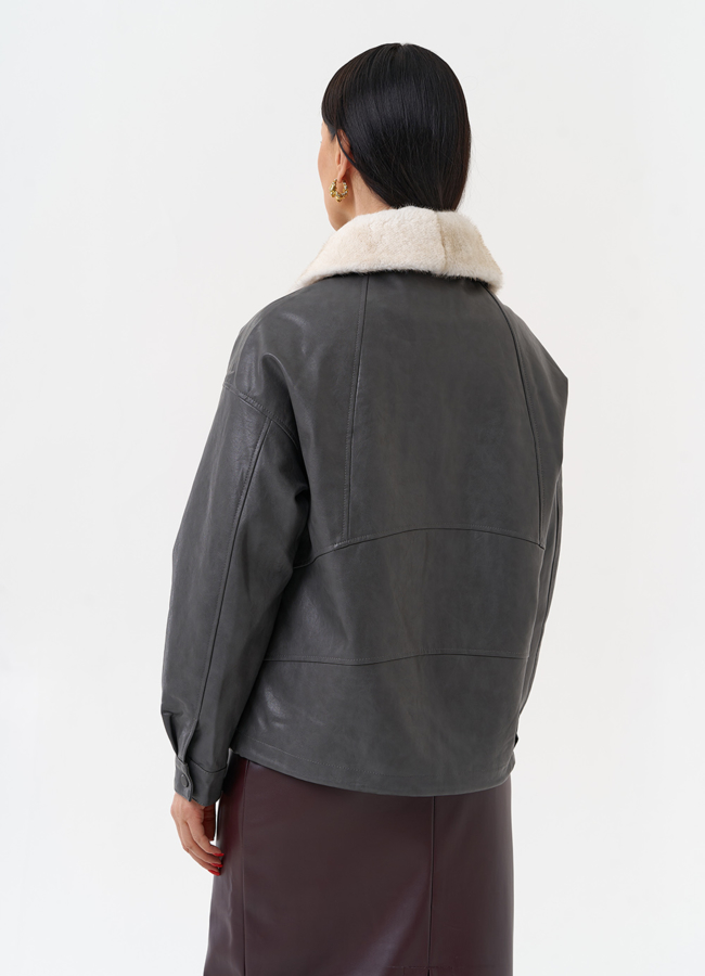 Куртка из эко кожи на утеплителе с натуральным мехом модель № 2180 универмаг малина