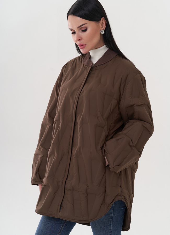 Женская удлиненная куртка в коричневом цвете модель № 26670 универмаг малина