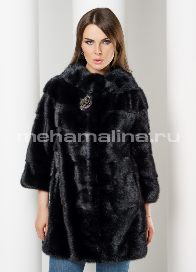 Черная норковая шуба модель № S-627 универмаг малина