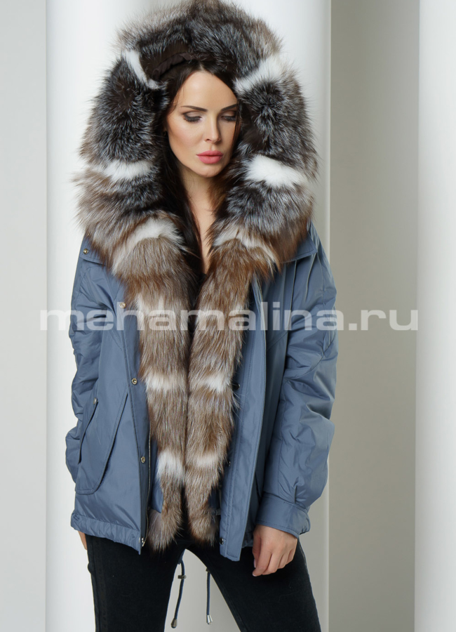 Укороченная парка с мехом  модель № 999 универмаг малина