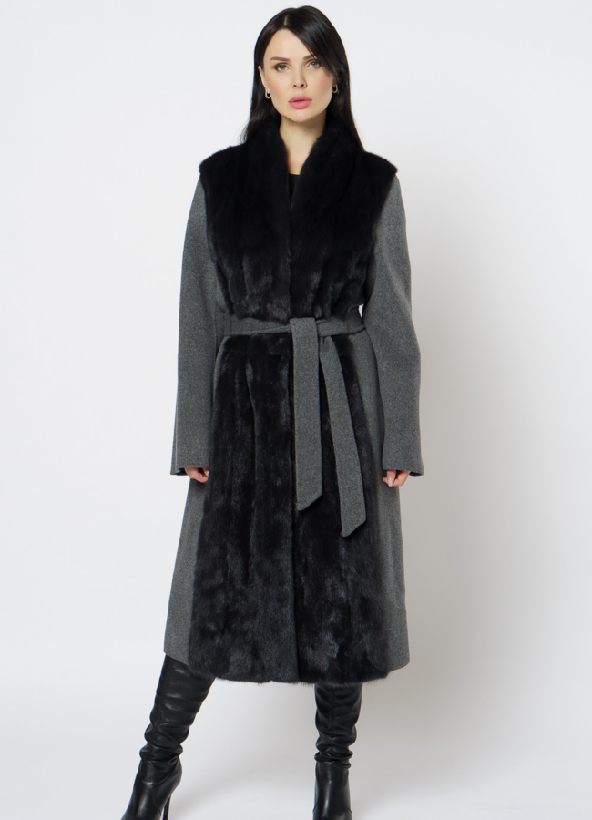 Пальто комбинированное с мехом норки модель № 1950 универмаг малина