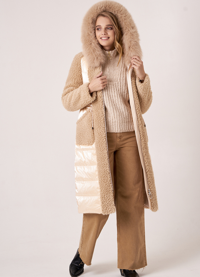 фото Пуховик комбинированный с эко мехом модель № 90707