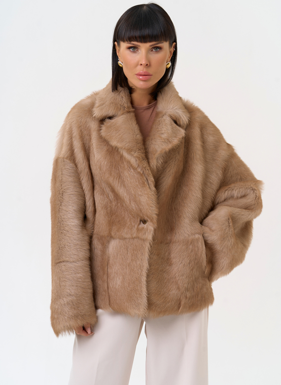 Женская натуральная дубленка с английским воротником