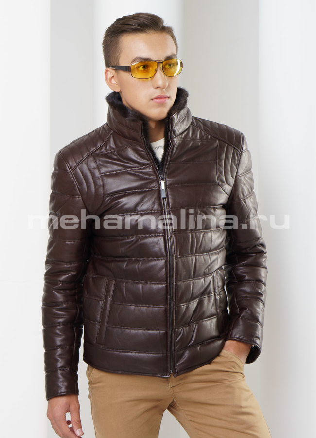 фото Кожаный пуховик модель № ПМ-70