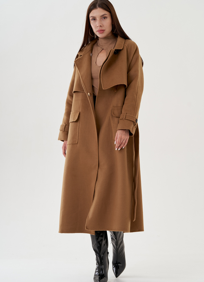 Женское пальто с поясом и отлетной кокеткой модель № 81820 универмаг малина