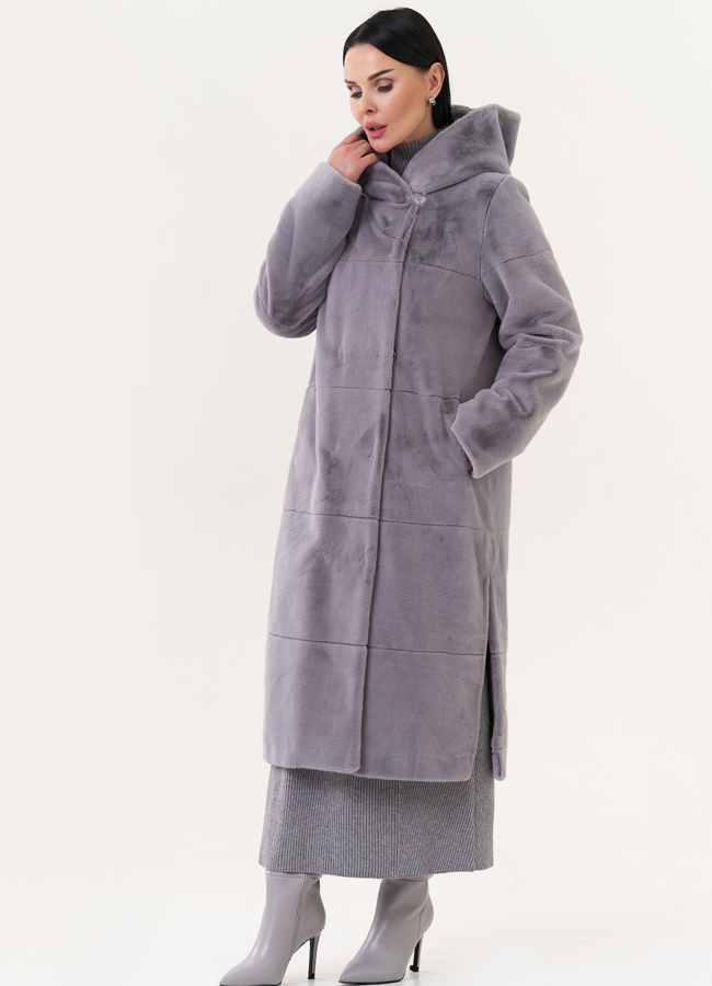 фото Пальто из эко меха с капюшоном модель № 23529