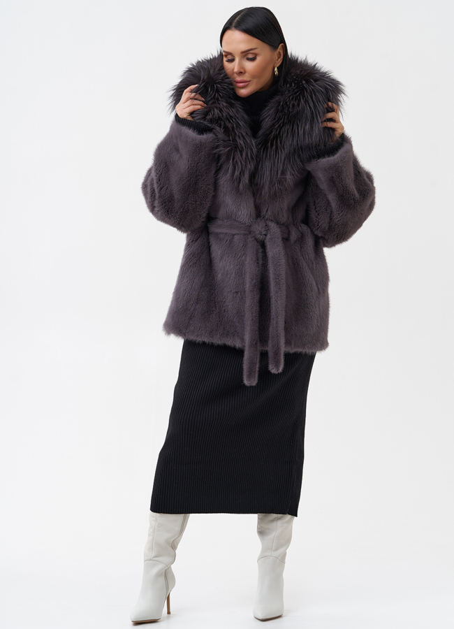 фото Шуба -кимоно из норки с поясом модель № 26040