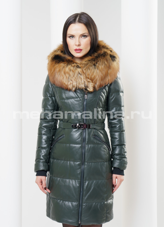 Пуховик кожаный с капюшоном модель № П-39 в рассрочку