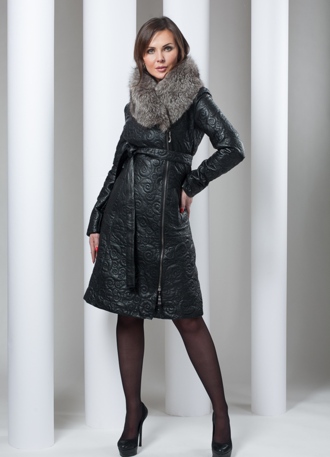 фото Кожаное пальто с песцом. (мех съемный) модель № K-74 фото Кожаное пальто с песцом. (мех съемный) модель № K-74