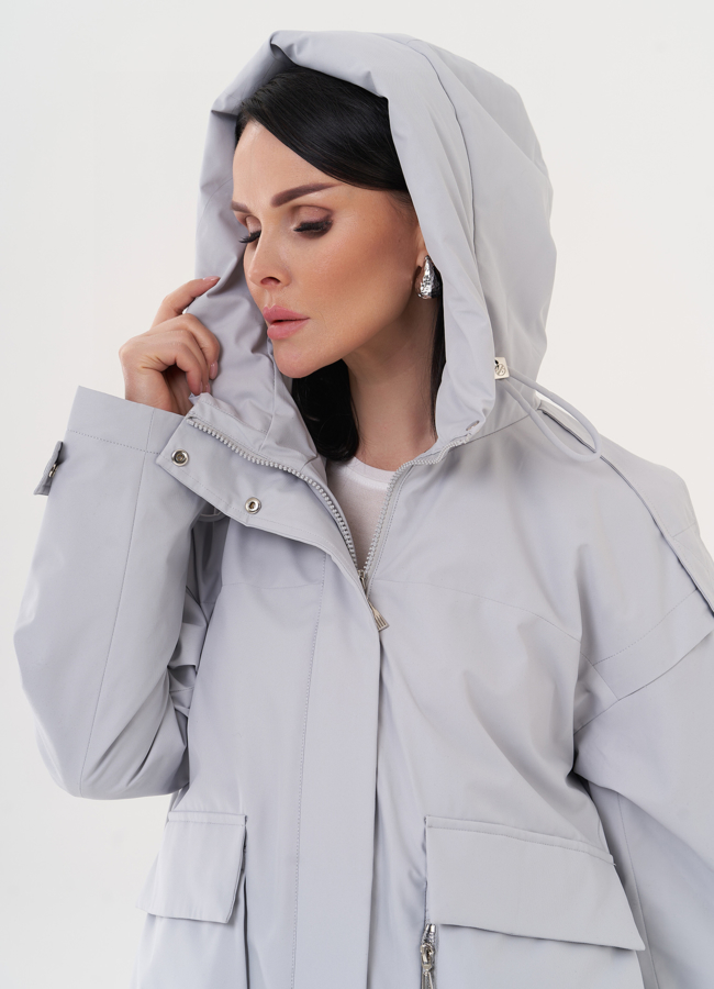 Женская куртка с капюшоном серого цвета модель № 27006 универмаг малина