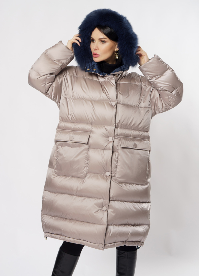 Светлый пуховик Florence Mode с капюшоном модель № 19СА-27 универмаг малина