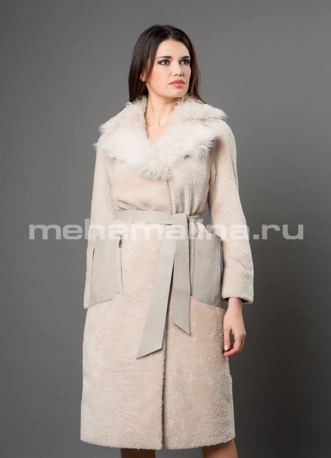 Светлая шуба модель № D-253 меха малина