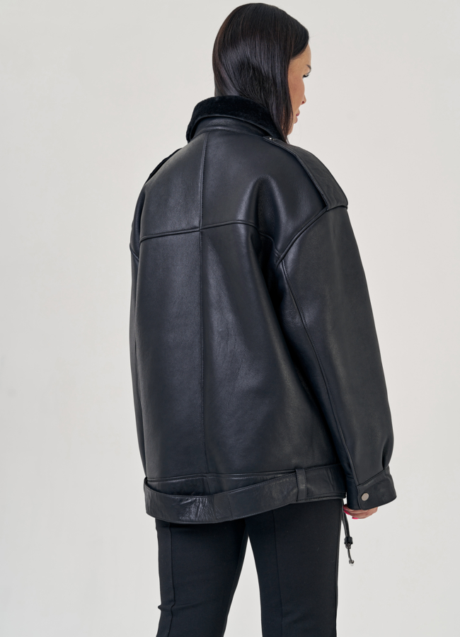 Женская дубленка пилот черного цвета  модель № 22240 универмаг малина