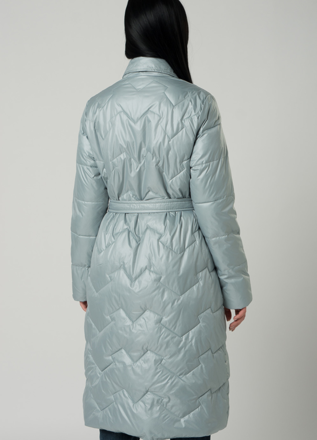 Удлиненное пальто с отложным воротником в светло-зеленом цвете модель № 22331 в кредит