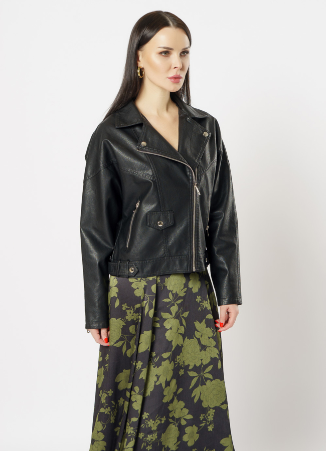 Куртка из эко кожи черного цвета модель № 163 в кредит