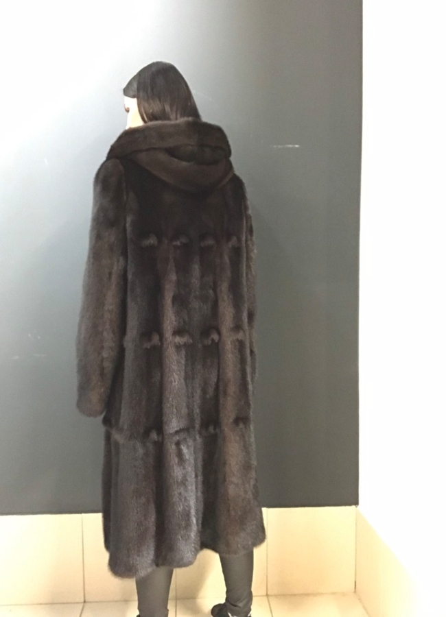 фото Норковая шуба c капюшоном модель № 1121