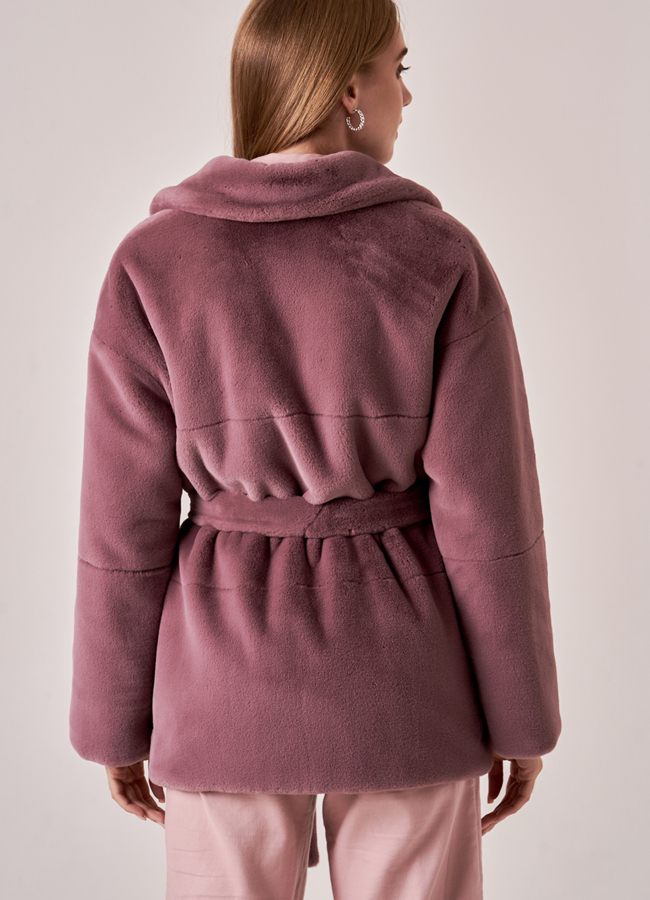 фото Шуба из искусственного меха с поясом модель № 1098-1