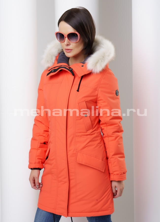 Женская парка модель № П-57 меха малина