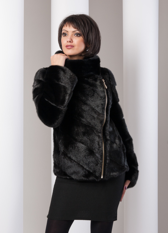 Шуба норка на молнии  модель № S-50 меха малина