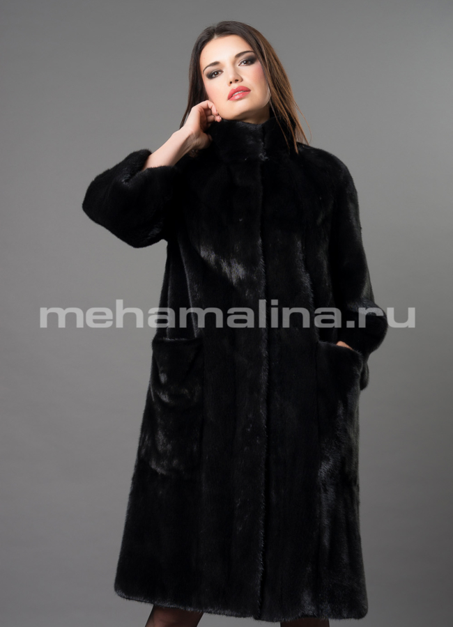 Норковая шуба  модель № S-665 меха малина