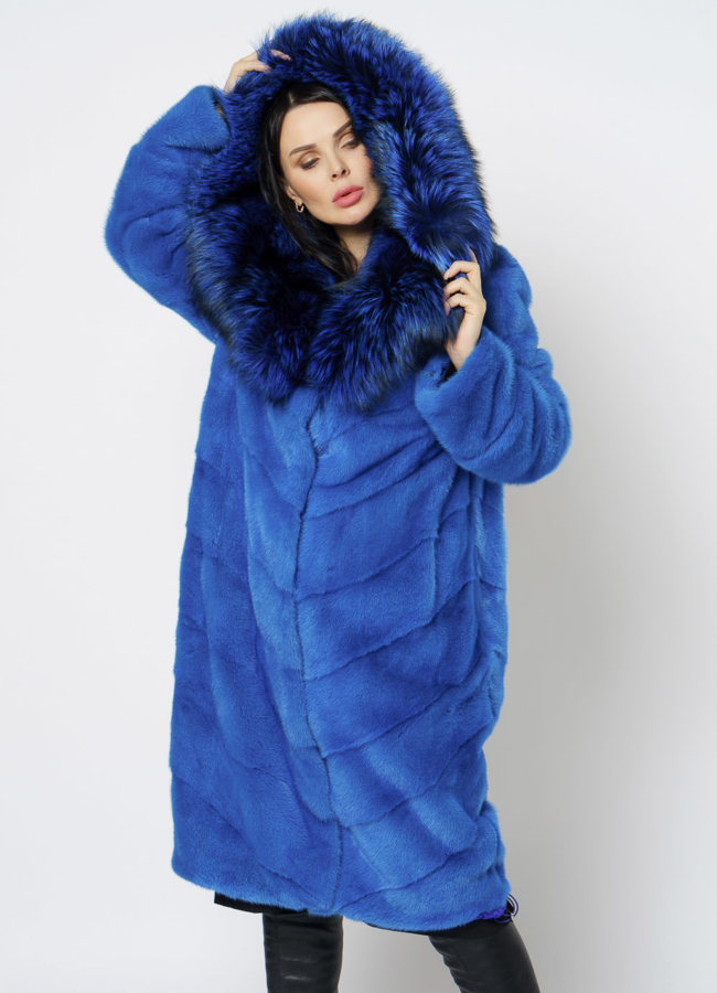 Шуба из норки синего цвета модель № 1202 универмаг малина