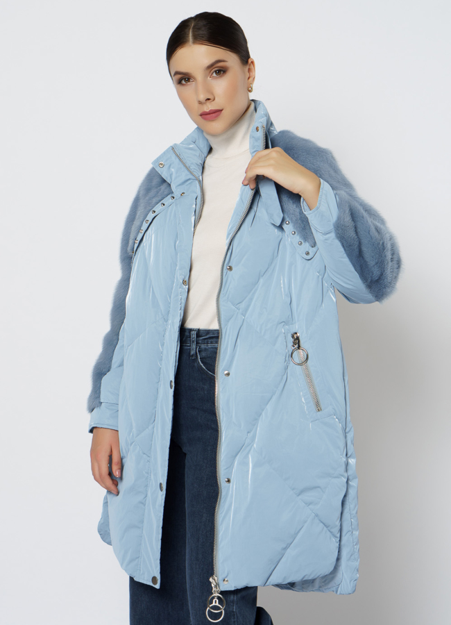 Пуховик женский голубого цвета модель № 19-221 универмаг малина