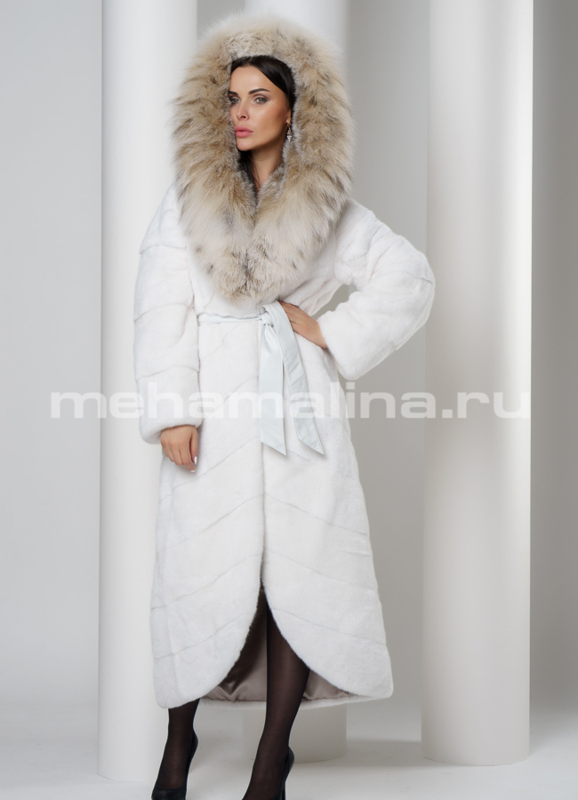 Белая норковая шуба модель № S-717 универмаг малина