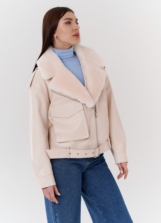 Куртка из эко кожи на утеплителе с натуральным мехом модель № 2273 универмаг малина