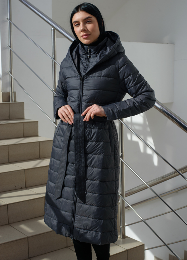 фото Пальто женское приталенное серого цвета  модель № 22554