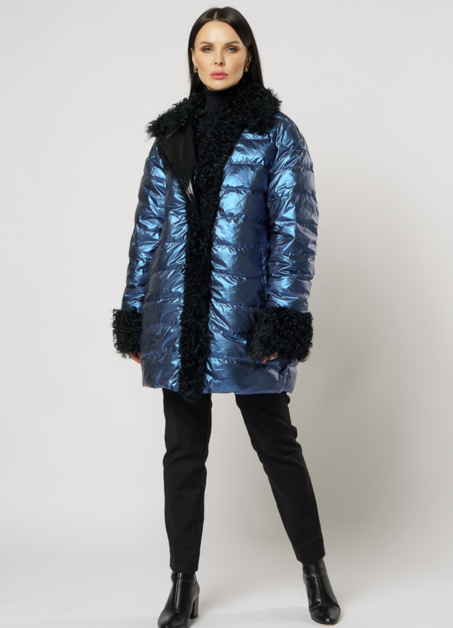 Двусторонний пуховик на молнии с английским воротником модель № 133 универмаг малина