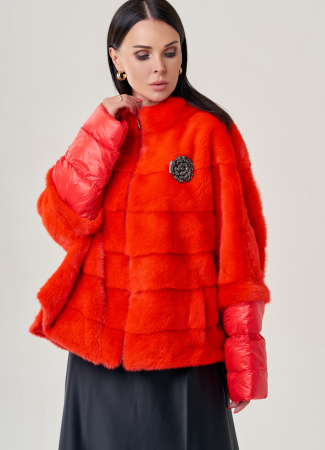 Куртка из норки на молнии оранжевого цвета модель № 23113 универмаг малина