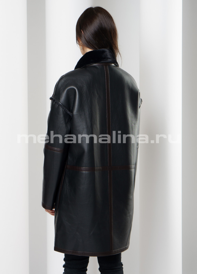 Дубленка из эко кожи черного цвета на молнии модель № 9619 в кредит