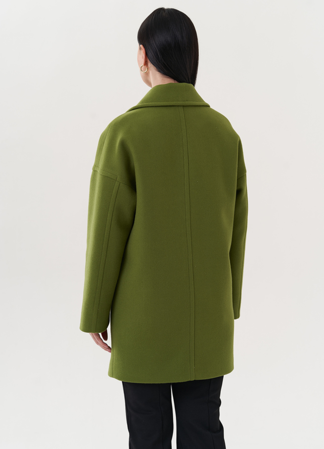 Двубортное пальто зеленого цвета модель № 26782 универмаг малина