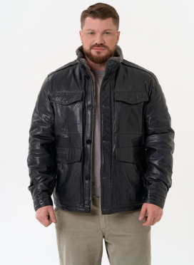 Куртка из натуральной кожи с воротником стойкой