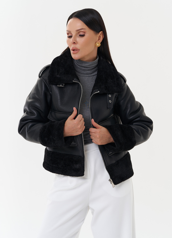 Женская дубленка из эко кожи модель № 27694 универмаг малина