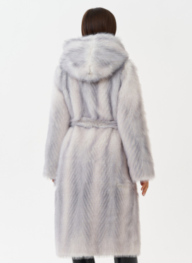 Длинная эко шуба с градиентом